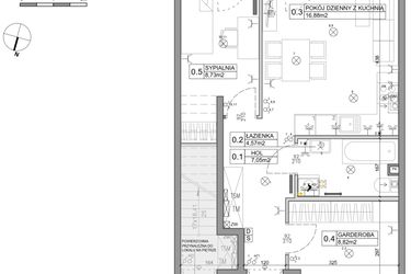 Rzut - Mieszkanie na sprzedaż 3 pokoje o powierzchni 48,03 m² - numer 91 w Manufaktura Marki 2 etap IV