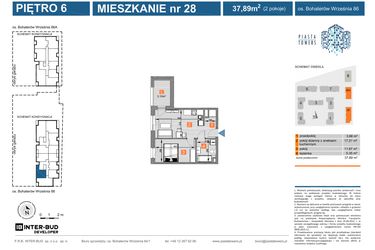 Rzut - Mieszkanie na sprzedaż 2 pokoje o powierzchni 37,89 m² - numer 86.28 w Piasta Towers bud. 86 i 86A