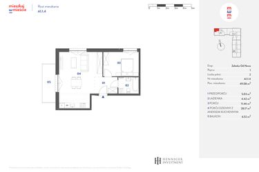 Rzut - Mieszkanie na sprzedaż 2 pokoje o powierzchni 49,08 m² - numer A1.1.4 w Mieszkaj w mieście Załęska od Nowa