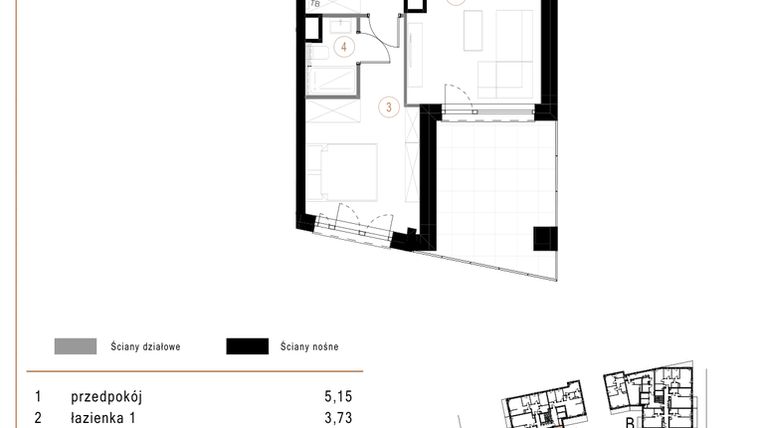 Rzut - Mieszkanie na sprzedaż 2 pokoje o powierzchni 47,43 m² - numer A06 w Osiedle Józefowska