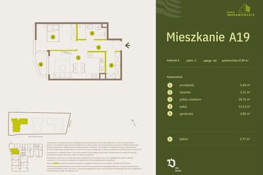 Rzut - Mieszkanie na sprzedaż 2 pokoje o powierzchni 47,89 m² - numer A19 w Osiedle Imbramowskie
