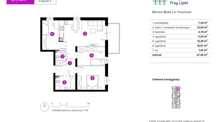 Rzut - Mieszkanie na sprzedaż 4 pokoje o powierzchni 67,82 m² - numer 3.A.1.09 w Murapol Trzy Lipki etap II
