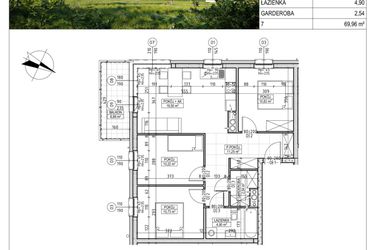 Rzut - Mieszkanie na sprzedaż 4 pokoje o powierzchni 69,96 m² - numer C3.02.45 w Osiedle Panorama Wiślana Etap III - budynek C3