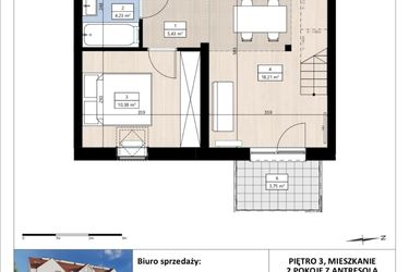Rzut - Mieszkanie na sprzedaż 2 pokoje o powierzchni 48,88 m² - numer B3/3/37 w Montano bud. B3