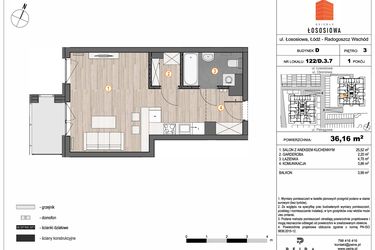 Rzut - Mieszkanie na sprzedaż 1 pokój o powierzchni 36,16 m² - numer 122 - D3.7 w Osiedle Łososiowa