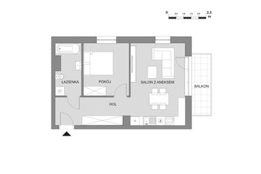 Rzut - Mieszkanie na sprzedaż 2 pokoje o powierzchni 45,63 m² - numer C1.1 w Osiedle Aleksandria II - budynek B