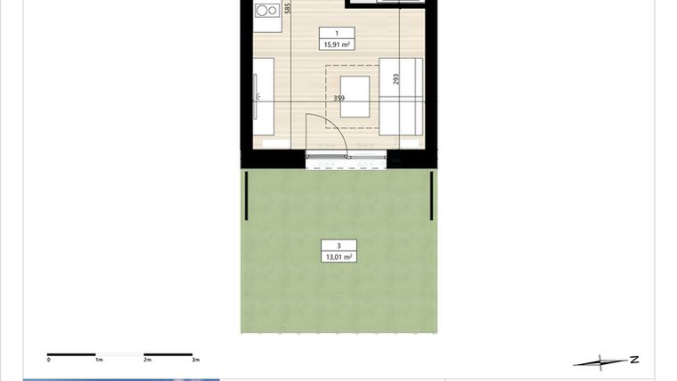 Rzut - Mieszkanie na sprzedaż 1 pokój o powierzchni 19,75 m² - numer B3/0/6 w Montano bud. B3 - apartamenty inwestycyjne
