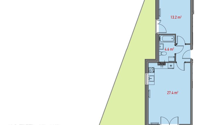 Rzut - Mieszkanie na sprzedaż 2 pokoje o powierzchni 47,8 m² - numer H.I.3 w Osiedle Śliwowa