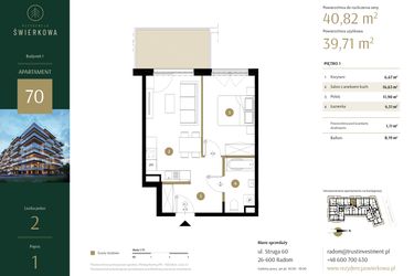 Rzut - Mieszkanie na sprzedaż 2 pokoje o powierzchni 40,82 m² - numer 70 w Rezydencja Świerkowa