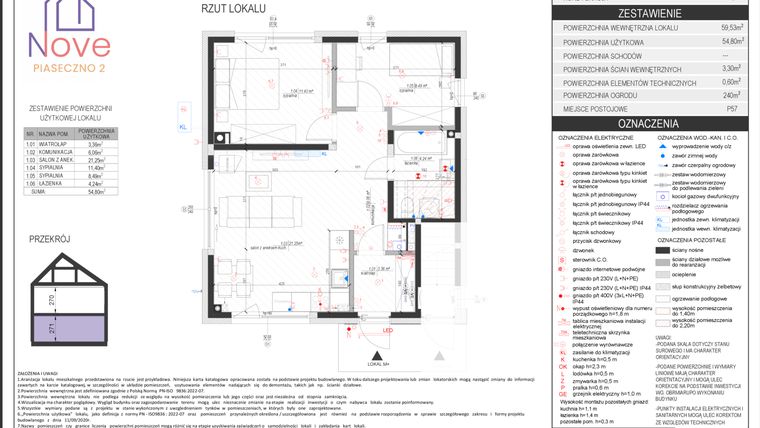 Rzut - Dom na sprzedaż 3 pokoje o powierzchni 54,8 m² - numer E9.1 w Nove Piaseczno 2 etap E
