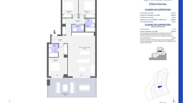 Rzut - Mieszkanie na sprzedaż 3 pokoje o powierzchni 125 m² - numer 134B w Aire