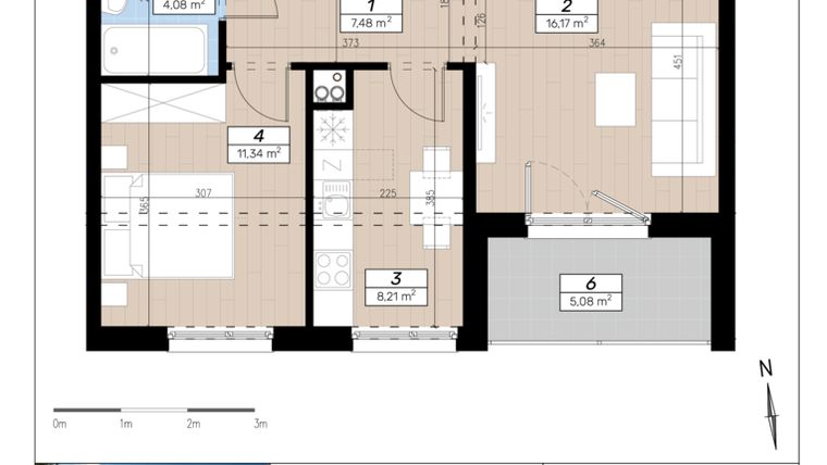 Rzut - Mieszkanie na sprzedaż 2 pokoje o powierzchni 47,28 m² - numer C/1/3 w Limone