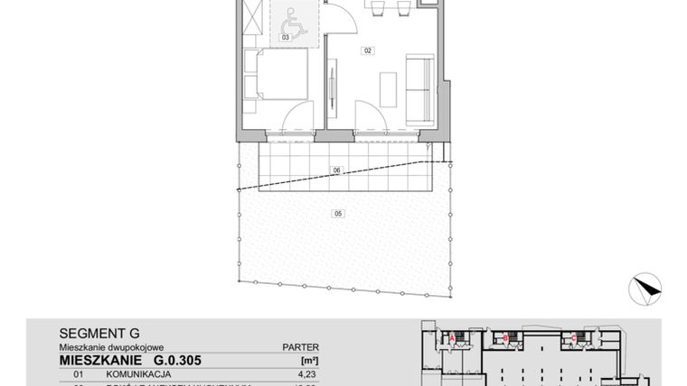 Rzut - Mieszkanie na sprzedaż 2 pokoje o powierzchni 40,61 m² - numer G.0.305 w ATAL Unii Lubelskiej