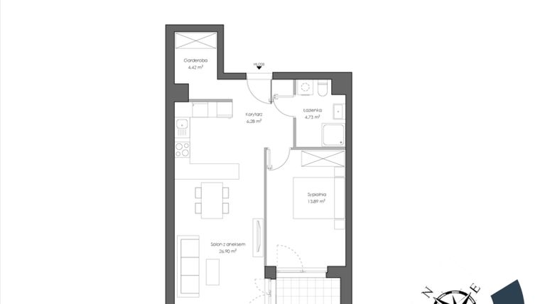 Rzut - Mieszkanie na sprzedaż 2 pokoje o powierzchni 57,15 m² - numer H.208 w Nautica Resort etap III