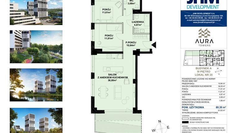 Rzut - Mieszkanie na sprzedaż 3 pokoje o powierzchni 80,82 m² - numer A.3.35 w Aura Towers