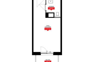 Rzut - Mieszkanie na sprzedaż 1 pokój o powierzchni 25,37 m² - numer A2 182LU w 29L - Apartamenty inwestycyjne