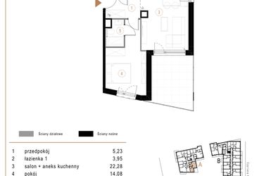 Rzut - Mieszkanie na sprzedaż 2 pokoje o powierzchni 48,79 m² - numer A11 w Osiedle Józefowska
