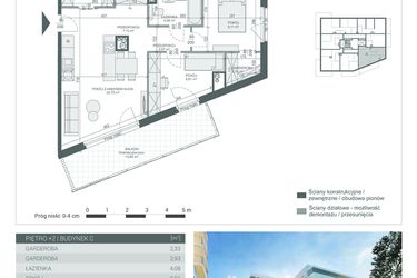 Rzut - Mieszkanie na sprzedaż 3 pokoje o powierzchni 57,75 m² - numer 18 w Unikat Apartamenty C