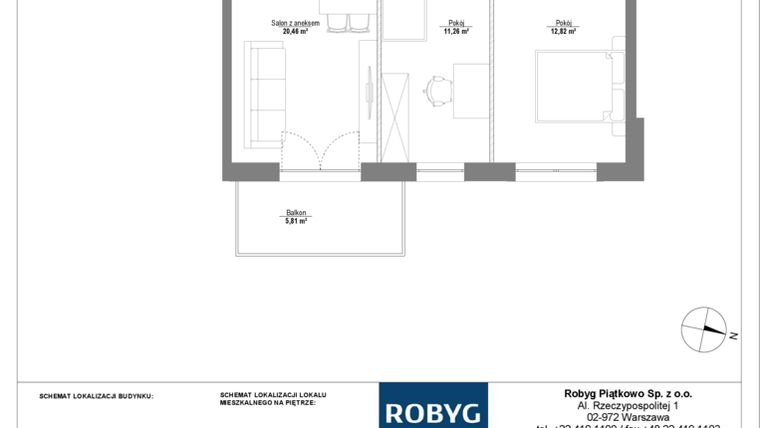 Rzut - Mieszkanie na sprzedaż 3 pokoje o powierzchni 55,85 m² - numer 2M09 w Początek Piątkowo bud. F