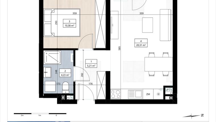 Rzut - Mieszkanie na sprzedaż 2 pokoje o powierzchni 40,13 m² - numer B4/2/32 w MONTANO