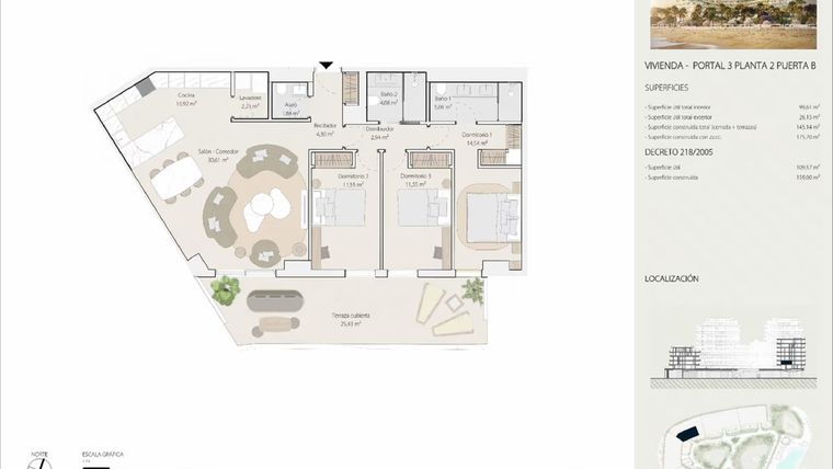 Rzut - Mieszkanie na sprzedaż 3 pokoje o powierzchni 159 m² - numer P3P2P-B w Termica Beach
