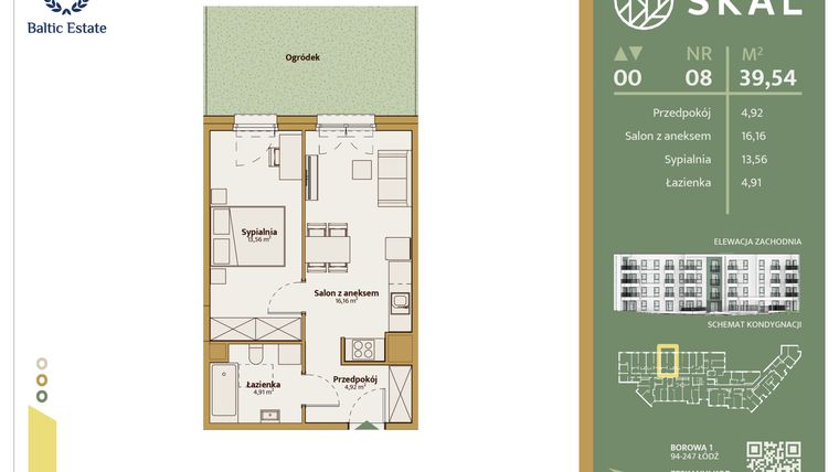 Rzut - Mieszkanie na sprzedaż 2 pokoje o powierzchni 39,54 m² - numer M.8 w Skal