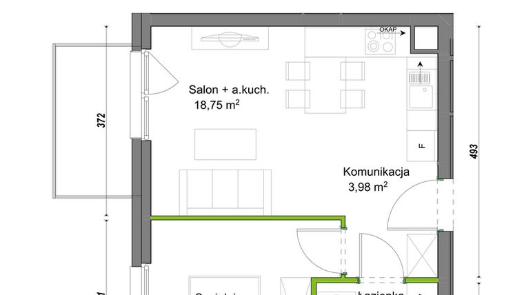 Rzut - Mieszkanie na sprzedaż 2 pokoje o powierzchni 37,41 m² - numer E1/B/10 w Orawska Vita