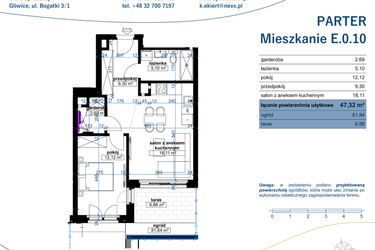 Rzut - Mieszkanie na sprzedaż 2 pokoje o powierzchni 47,32 m² - numer E.0.10 w Wzgórze Poetów 2