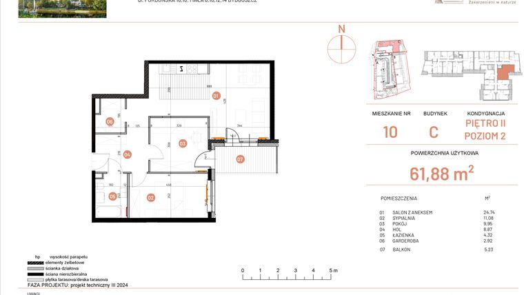 Rzut - Mieszkanie na sprzedaż 3 pokoje o powierzchni 61,88 m² - numer 18.10 w Osiedle Nowe Horyzonty etap II