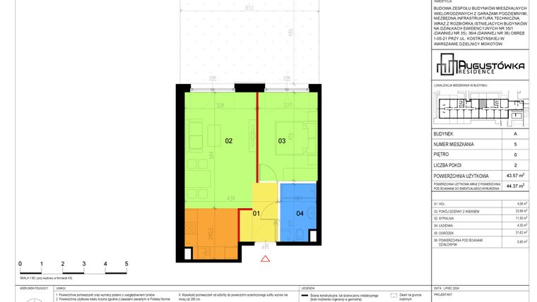 Rzut - Mieszkanie na sprzedaż 2 pokoje o powierzchni 43,57 m² - numer A5 w Augustówka Residence