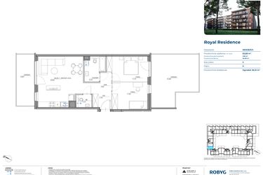 Rzut - Mieszkanie na sprzedaż 3 pokoje o powierzchni 62,68 m² - numer RR/5/B/0/4 w Royal Residence 5