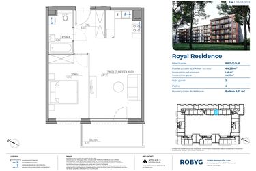 Rzut - Mieszkanie na sprzedaż 2 pokoje o powierzchni 44,28 m² - numer RR/5/E/4/6 w Royal Residence 5