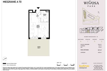 Rzut - Mieszkanie na sprzedaż 1 pokój o powierzchni 38,75 m² - numer A70 w Witosa Park