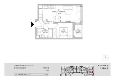 Rzut - Mieszkanie na sprzedaż 2 pokoje o powierzchni 41,3 m² - numer BII.2.M54 w Przewóz 42 ATAL II