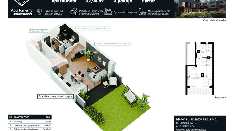 Rzut - Mieszkanie na sprzedaż 4 pokoje o powierzchni 92,94 m² - numer 8A w Apartamenty Diamentowa