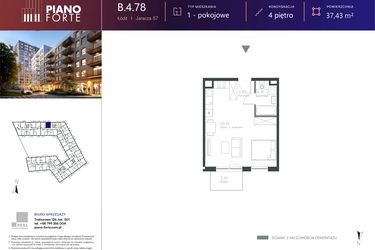 Rzut - Mieszkanie na sprzedaż 1 pokój o powierzchni 37,43 m² - numer B.4.78 w Piano