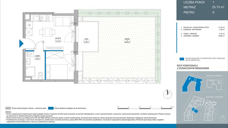Rzut - Mieszkanie na sprzedaż 1 pokój o powierzchni 25,73 m² - numer FA0006 w Spokojny Mokotów etap II