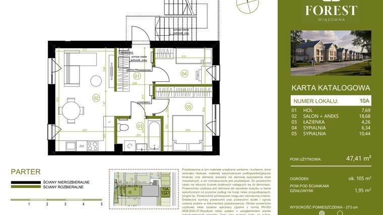 Rzut - Mieszkanie na sprzedaż 3 pokoje o powierzchni 47,41 m² - numer 10A w Wiązowna Forest