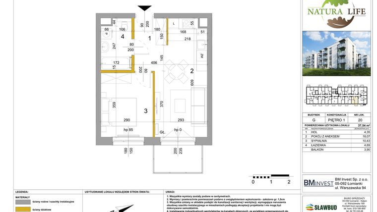 Rzut - Mieszkanie na sprzedaż 2 pokoje o powierzchni 37,54 m² - numer G.20 w Osiedle Natura Life budynki GHI