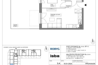 Rzut - Mieszkanie na sprzedaż 2 pokoje o powierzchni 37,67 m² - numer PPO/W/A/0/6 w Port Popowice bud. W