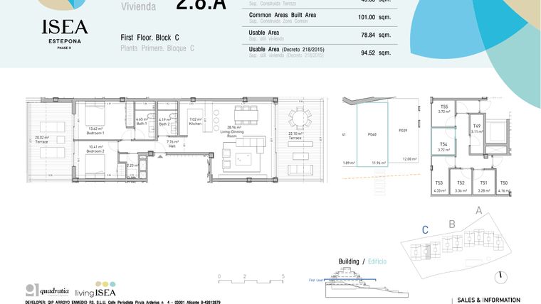 Rzut - Mieszkanie na sprzedaż 2 pokoje o powierzchni 78,84 m² - numer 2.8A w Isea - Estepona