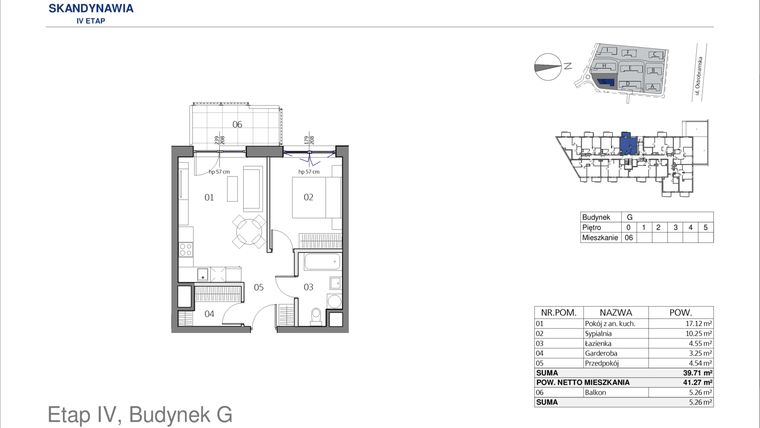 Rzut - Mieszkanie na sprzedaż 2 pokoje o powierzchni 39,73 m² - numer G0006 w Park Skandynawia etap IV