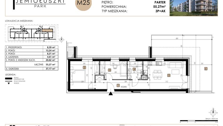 Rzut - Mieszkanie na sprzedaż 3 pokoje o powierzchni 55,27 m² - numer M25 w Jemiołuszki Park