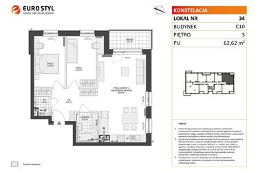 Rzut - Mieszkanie na sprzedaż 3 pokoje o powierzchni 62,62 m² - numer C10.34 w Konstelacja etap V