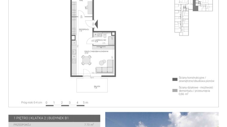 Rzut - Mieszkanie na sprzedaż 2 pokoje o powierzchni 49,44 m² - numer M48 w Modern House II
