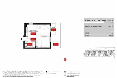 Rzut - Mieszkanie na sprzedaż 1 pokój o powierzchni 39,43 m² - numer WR1 2/0/3/1a w Przystań Reymonta