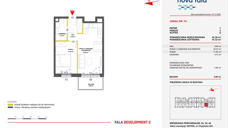 Rzut - Mieszkanie na sprzedaż 2 pokoje o powierzchni 42,38 m² - numer 14 w Miasteczko Nova Fala