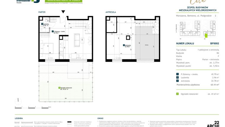 Rzut - Mieszkanie na sprzedaż 1 pokój o powierzchni 68,44 m² - numer BF0002 w Viva Cité