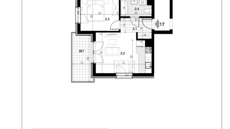 Rzut - Mieszkanie na sprzedaż 2 pokoje o powierzchni 36,28 m² - numer C1.17 w Centralna 51C