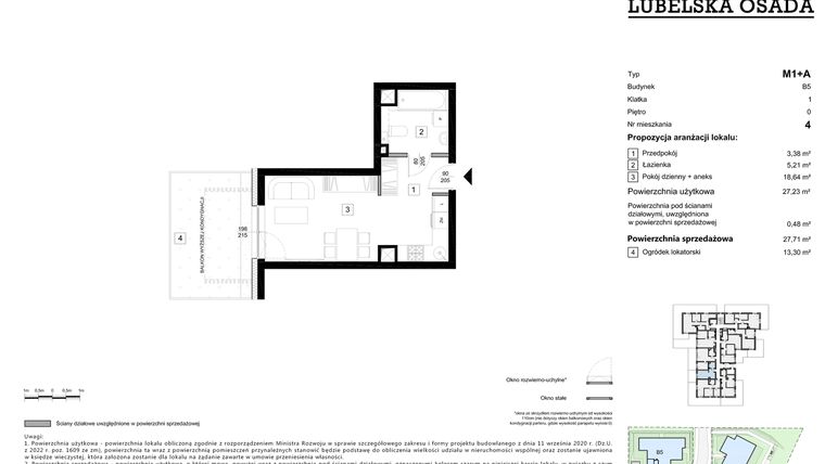 Rzut - Mieszkanie na sprzedaż 1 pokój o powierzchni 27,71 m² - numer B5.4 w Lubelska Osada budynek B5